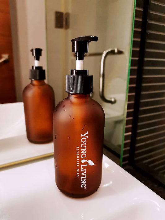 8 oz (240ml) Amber Frosted Glass Bottle With Pump Head For Household Use (YL logo) - Life Science Publishing & Products Hong Kong and Asia